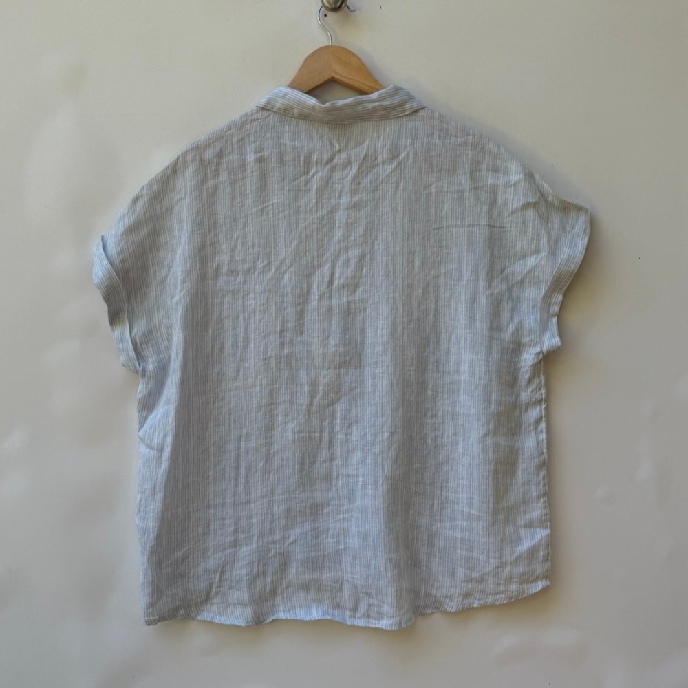 Rachel Zoe Women's XL Blue White Stripe Linen Short Sleeve Beachcore Top Shirt - Picture 5 of 7